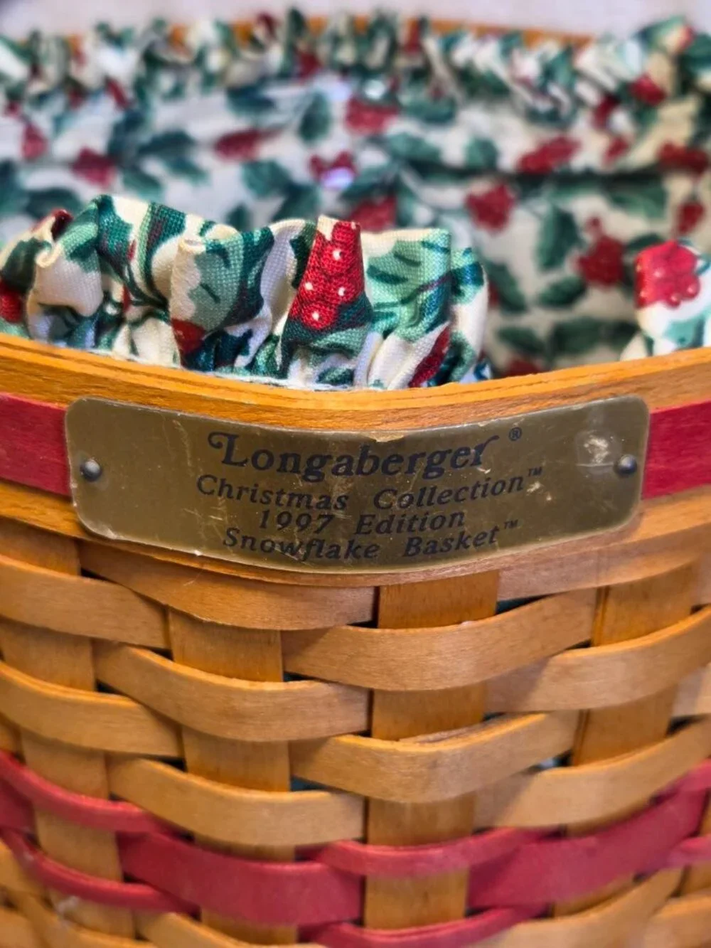 Vintage Longaberger 1997 Christmas Collection Snowflake Basket Fabric And Liner
